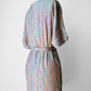 1970s Grey Multi-Toned Stripe Raw Silk Belted Shift Dress - Sz. XS