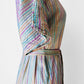 1970s Grey Multi-Toned Stripe Raw Silk Belted Shift Dress - Sz. XS
