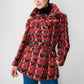 1960s Red Fuschia Plaid Wool Belted Bibbed Jacket - Sz. Small