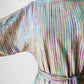 1970s Grey Multi-Toned Stripe Raw Silk Belted Shift Dress - Sz. XS