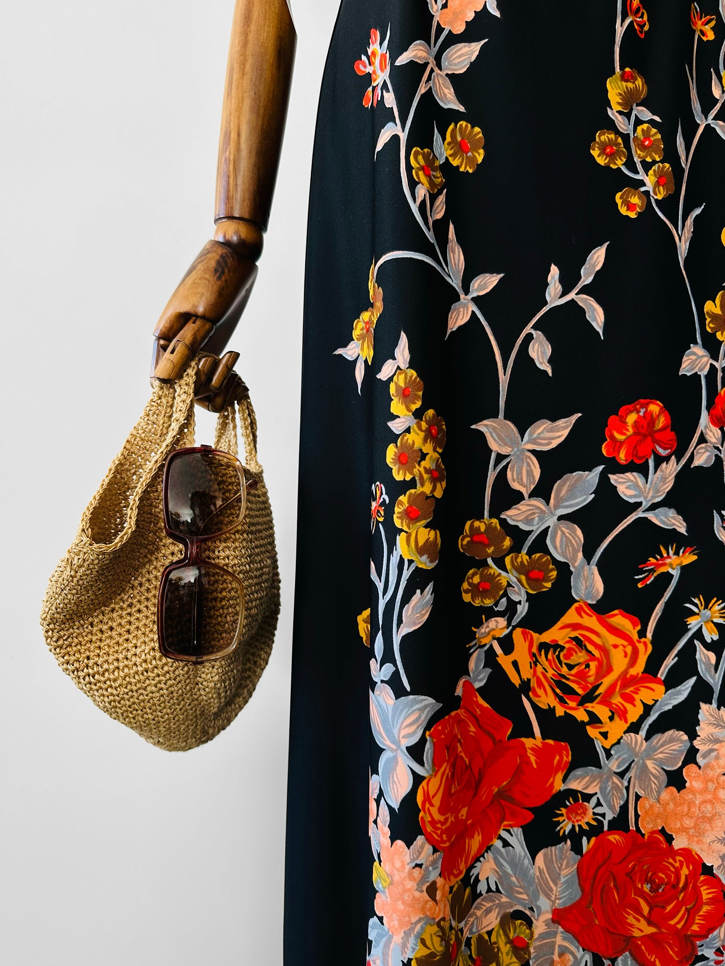 Vintage 1970s Long Black Floral Patterned Skirt - Sz. S/M (Copy) (Copy)