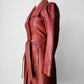 1970s Amber Tan Wide Lapel Tapered Waist Belted Leather Coat - Sz. XS/S