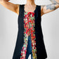 1970s Black Tunic Style Floral Embroidered Vest - Sz. S/M