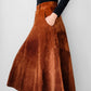 1980s Whiskey Toned Suede Leather Skirt - Sz. Sm