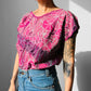 1980s Magenta Embroidered Floral Eyelet Top -  Sz. S/M