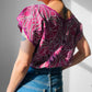 1980s Magenta Embroidered Floral Eyelet Top -  Sz. S/M