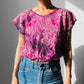 1980s Magenta Embroidered Floral Eyelet Top -  Sz. S/M