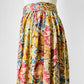 1960s - 1970s Yellow Blue Rust Floral Pleated Fit and Flare Knee-Length Skirt - Sz. XS/S