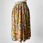 1960s - 1970s Yellow Blue Rust Floral Pleated Fit and Flare Knee-Length Skirt - Sz. XS/S