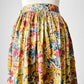 1960s - 1970s Yellow Blue Rust Floral Pleated Fit and Flare Knee-Length Skirt - Sz. XS/S