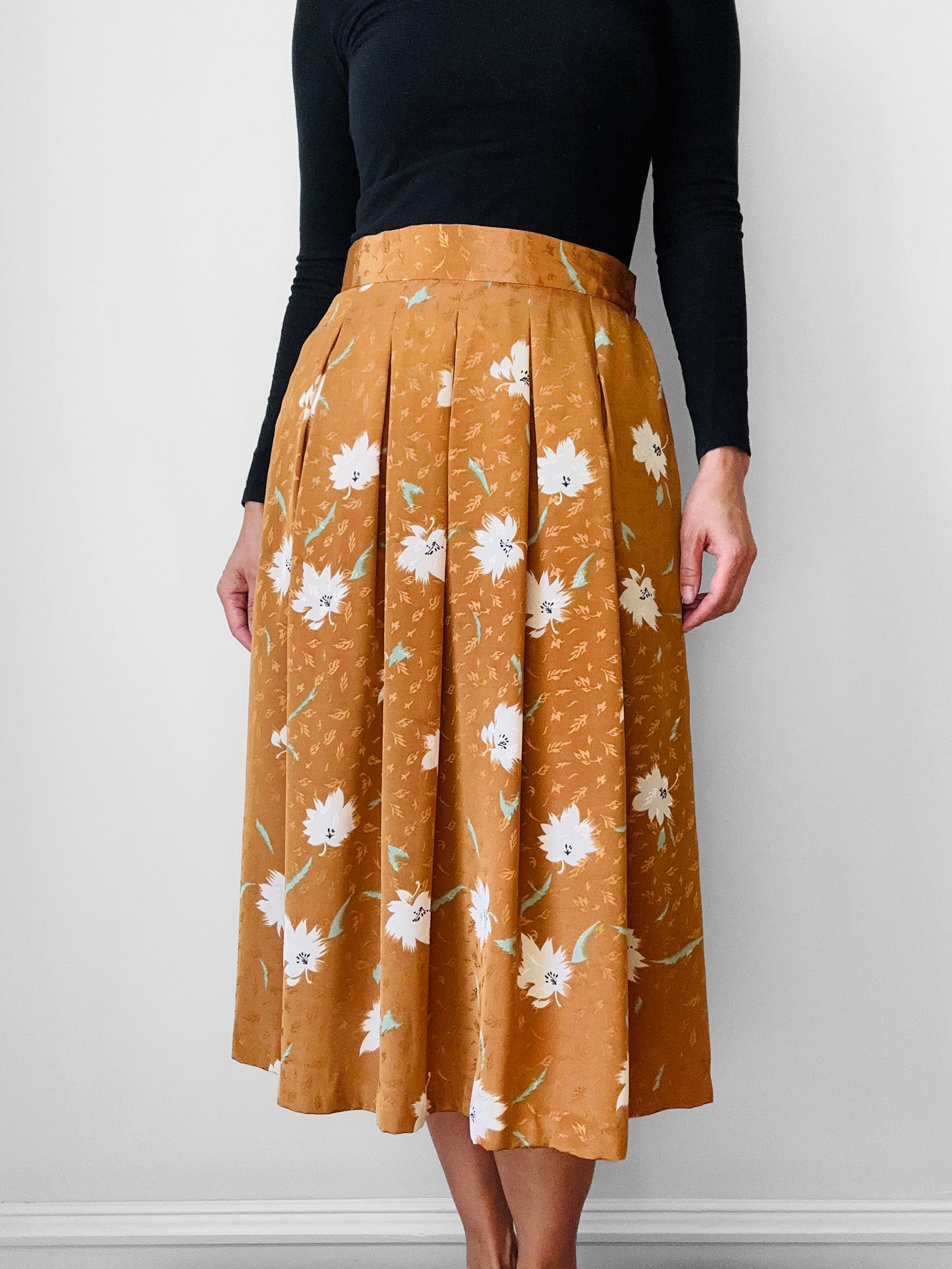 1970s - 1980s Caramel Floral Skirt - Sz. Sm