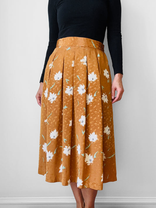 1970s - 1980s Caramel Floral Skirt - Sz. Sm