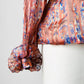 1970s Ruffle Neck Button Front Patterned Double Faced Silk Blouse - Sz. S