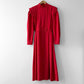 1980s Red Heavy Button-Front Fit and Flare Long-Sleeve Midi-Length Dress - Sz. M