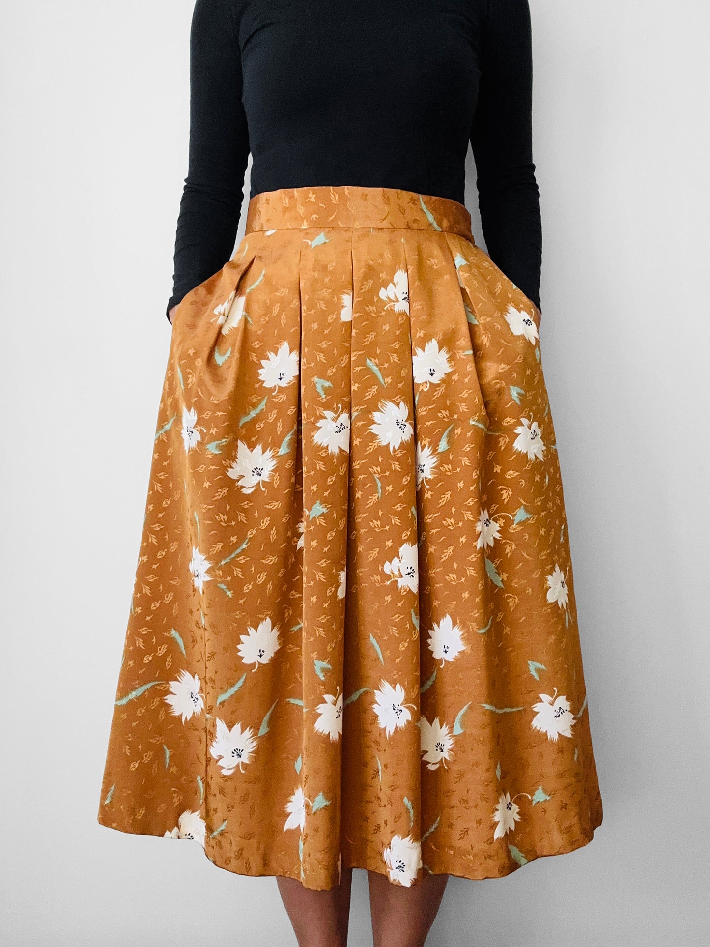 1970s - 1980s Caramel Floral Skirt - Sz. Sm