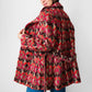 1960s Red Fuschia Plaid Wool Belted Bibbed Jacket - Sz. Small