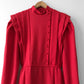 1980s Red Heavy Button-Front Fit and Flare Long-Sleeve Midi-Length Dress - Sz. M