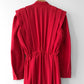 1980s Red Heavy Button-Front Fit and Flare Long-Sleeve Midi-Length Dress - Sz. M