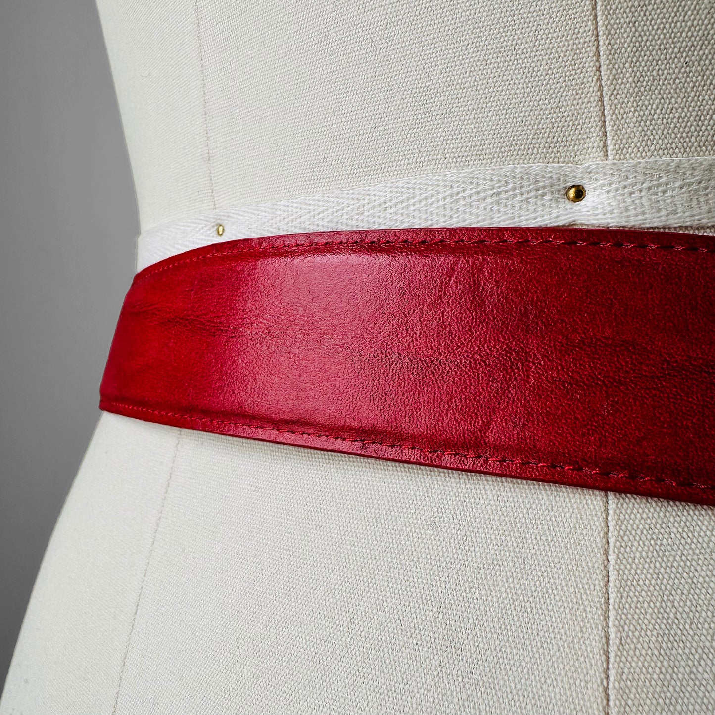 1980s Cherry Red Textured Leather Belt - 30-34 inch waist