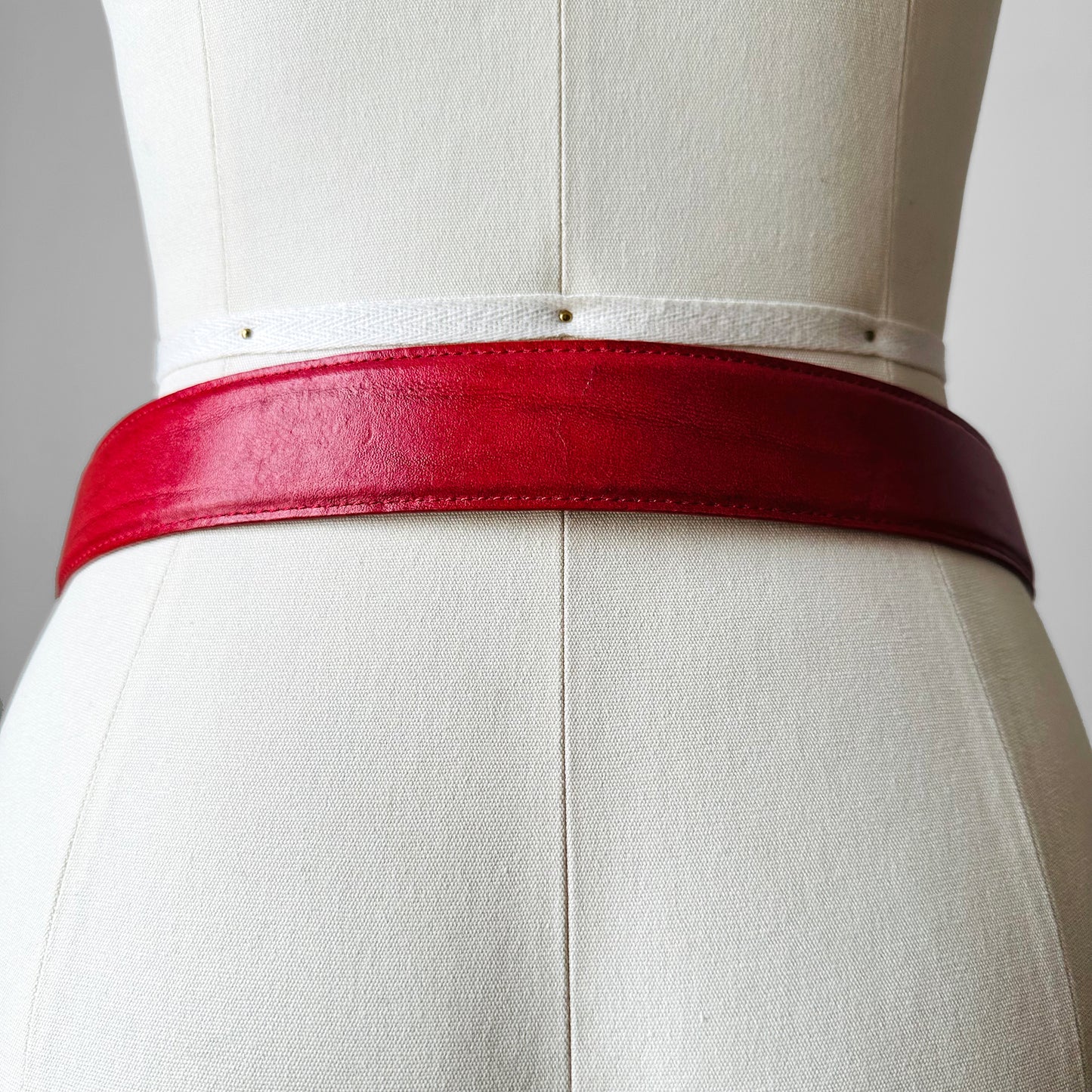 1980s Cherry Red Textured Leather Belt - 30-34 inch waist