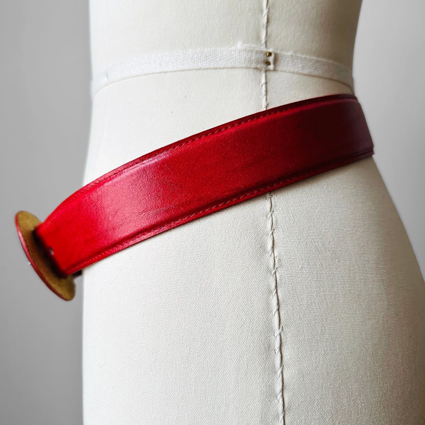 1980s Cherry Red Textured Leather Belt - 30-34 inch waist