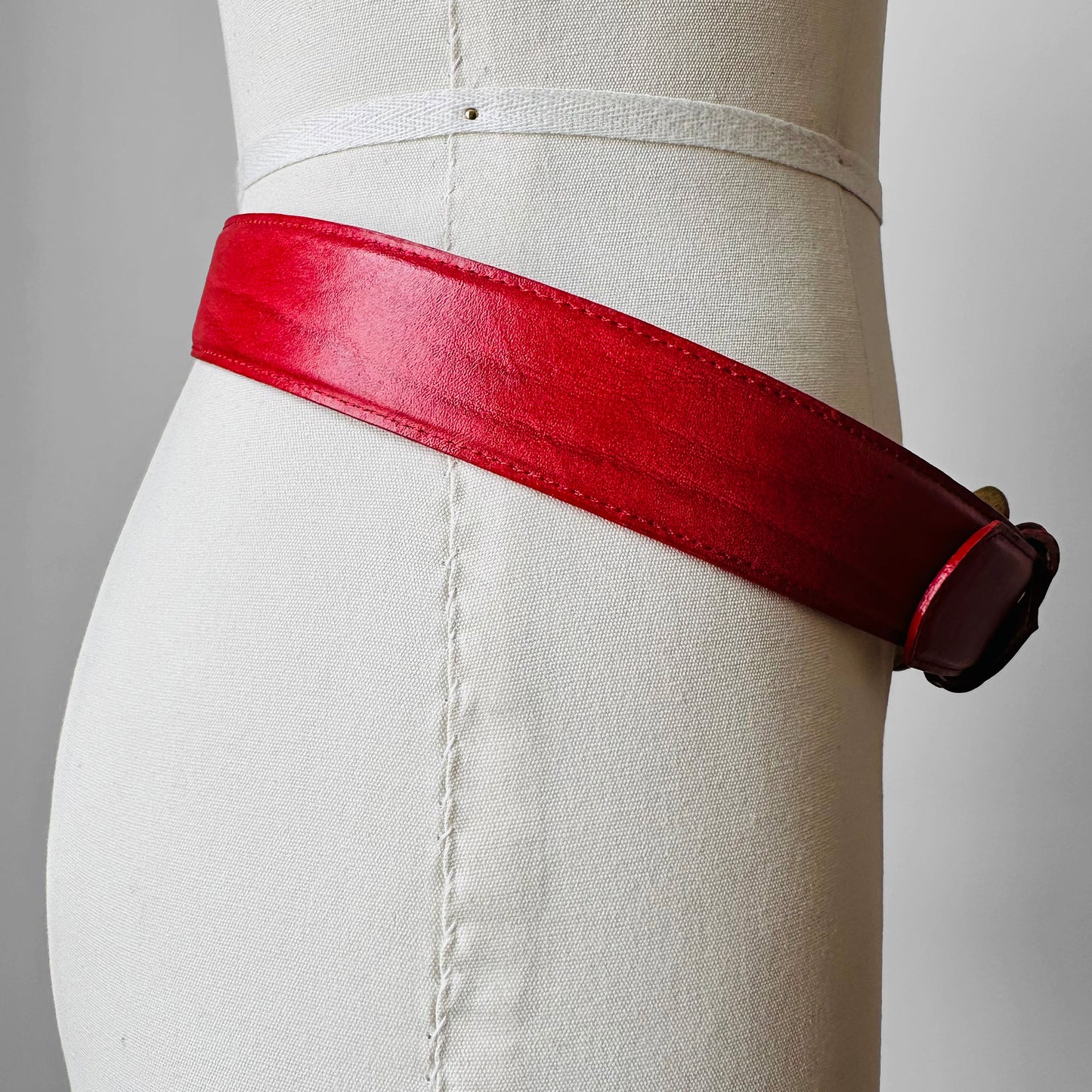 1980s Cherry Red Textured Leather Belt - 30-34 inch waist