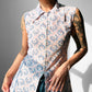 1960s Zip Front Floral Patterned Fitted Top - Sz. XS
