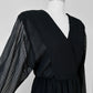1980s - 1990s Black Patterned Semi Sheer V-neck Tone-On-Tone Dress - Sz. XS/S