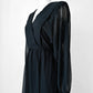 1980s - 1990s Black Patterned Semi Sheer V-neck Tone-On-Tone Dress - Sz. XS/S