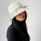 Cream Stitched Trimmed Wool Felt Fedora - Sz. S/M