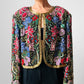 1980s Multi-Toned Beaded Sequins Open-Front Crop Silk Jacket - Sz. M/L