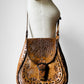 1970s Distressed Well-Worn Structured Floral Tooled Leather Boho Style Bag Purse