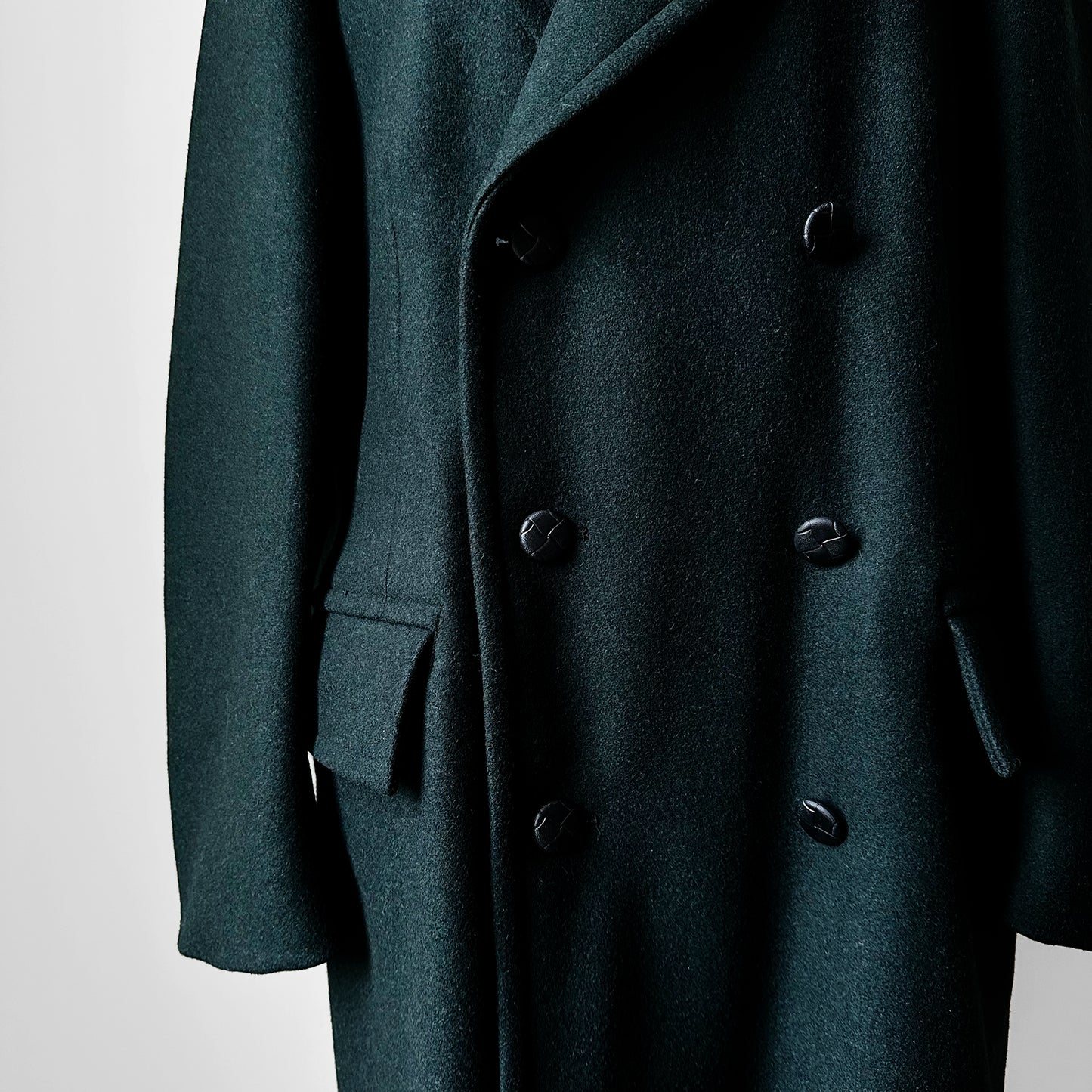 Hunter Green Double-Breasted Heavy Wool Military Trench Overcoat - Sz. M/L