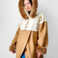 1980s Tan Pure Virgin Wool LUNDSTROM Canada Hooded Faux Fur Blanket Wrap Coat - Sz. O/S