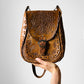 1970s Distressed Well-Worn Structured Floral Tooled Leather Boho Style Bag Purse