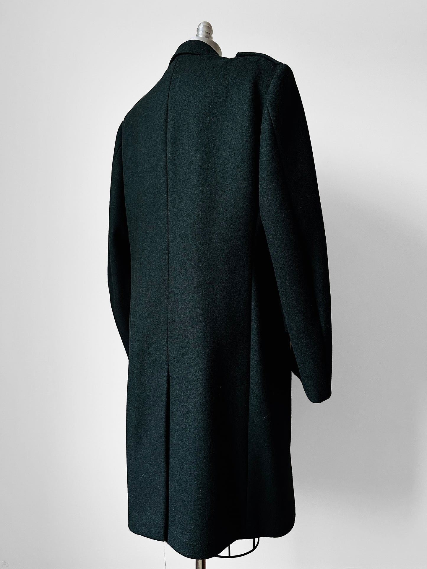 Hunter Green Double-Breasted Heavy Wool Military Trench Overcoat - Sz. M/L