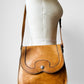 1970s Tan Well-Worn Distressed Leather Snap-Button Crossbody Satchel Purse