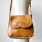 1970s Tan Well-Worn Distressed Leather Snap-Button Crossbody Satchel Purse