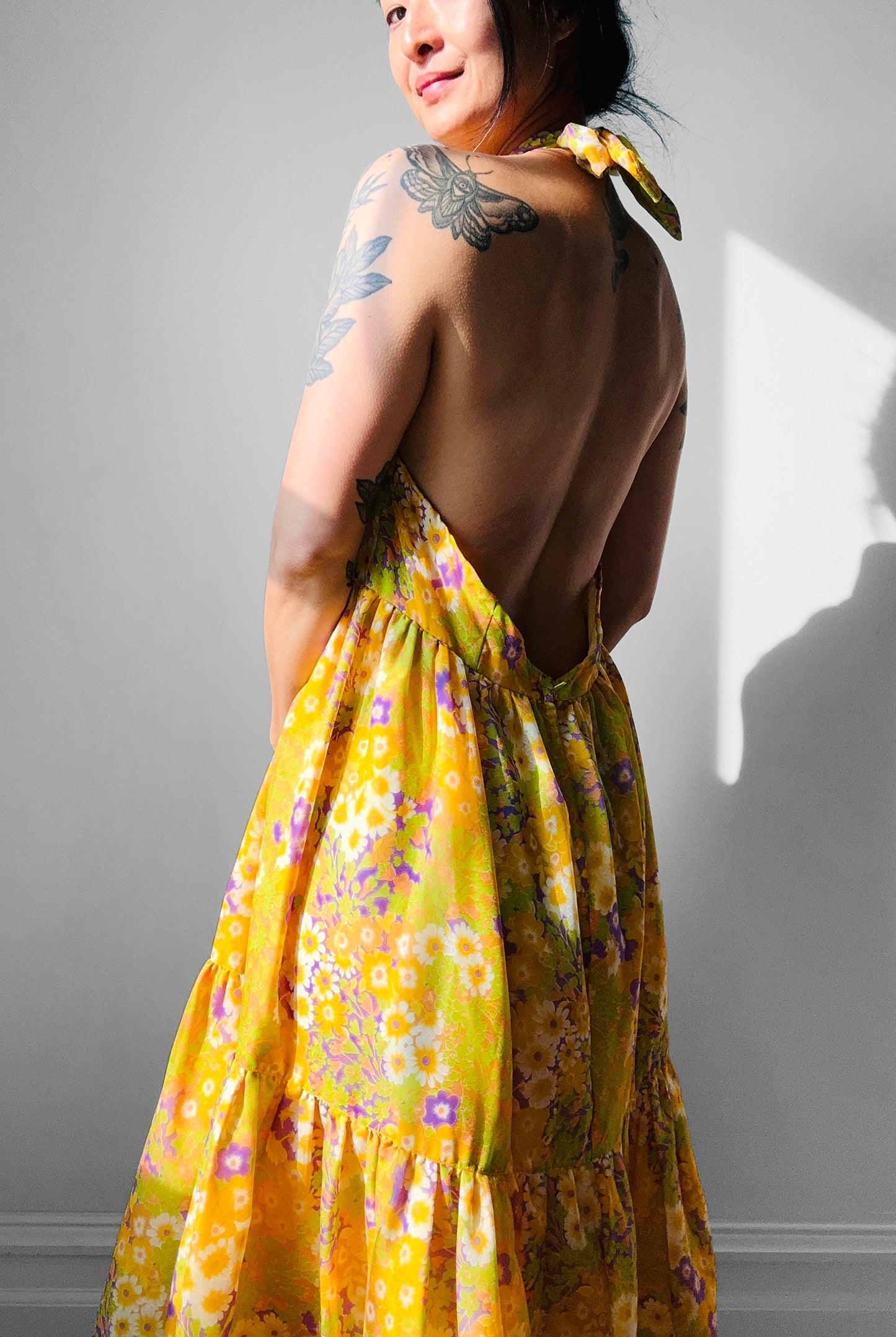 1960s - 1970s Handmade Floral Halter Prairie Summer Dress - Sz. M/L