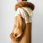 1980s Tan Pure Virgin Wool LUNDSTROM Canada Hooded Faux Fur Blanket Wrap Coat - Sz. O/S