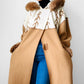 1980s Tan Pure Virgin Wool LUNDSTROM Canada Hooded Faux Fur Blanket Wrap Coat - Sz. O/S