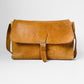 Well-Worn Tan Heavy Leather Buckle Closure Crossbody Travel Messenger Satchel Bag