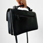 1970s Matte Black Heavy Leather Top-Handle Crossbody Purse