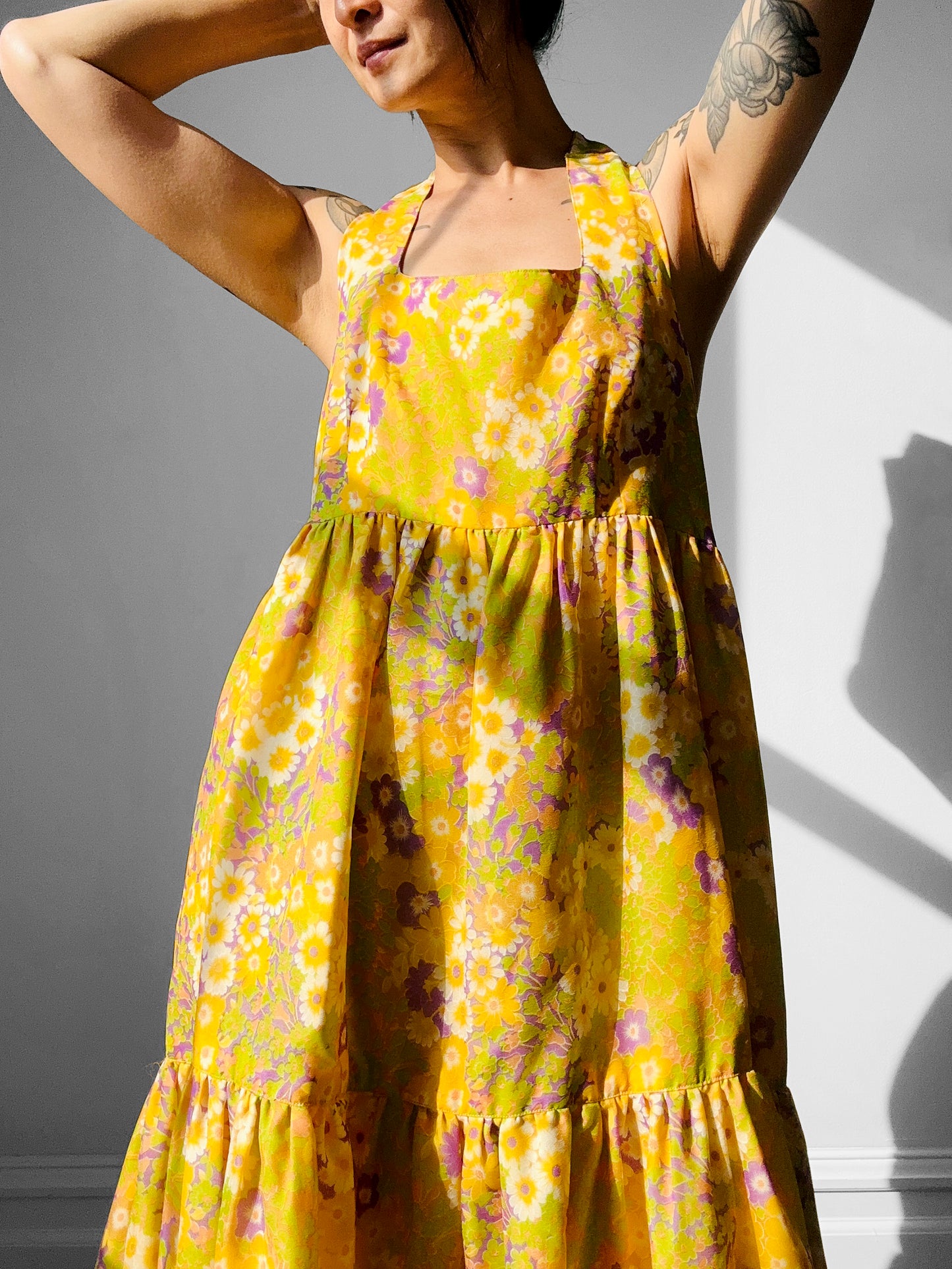 1960s - 1970s Handmade Floral Halter Prairie Summer Dress - Sz. M/L