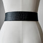 1980s - 1990s Black Textured Leather Etched Gold-Toned Buckle Belt - 26.5-30.5 inch waist