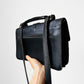 1970s Matte Black Heavy Leather Top-Handle Crossbody Purse