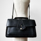 1970s Matte Black Heavy Leather Top-Handle Crossbody Purse