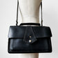 1970s Matte Black Heavy Leather Top-Handle Crossbody Purse