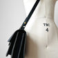 1970s Matte Black Heavy Leather Top-Handle Crossbody Purse