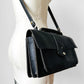 1970s Matte Black Heavy Leather Top-Handle Crossbody Purse